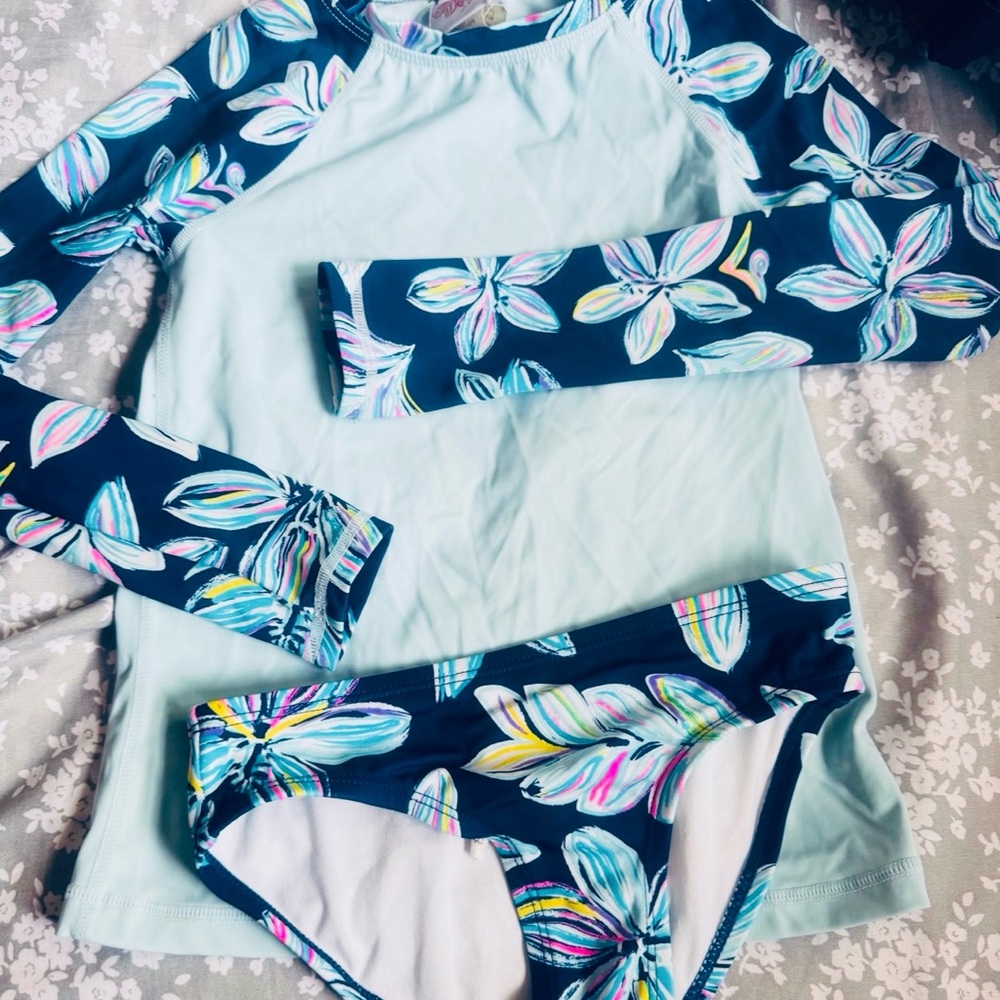 Girls Kami Rash guard  Floral Long Sleeve Swim Set size 5/6